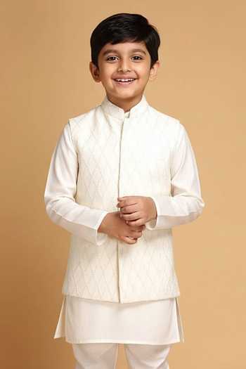 Chatenya Mittal Pintuck Embroidered Nehru Jacket For Kids