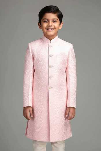 Chatenya Mittal Floral Embroidered Pink Sherwani Set For Kids
