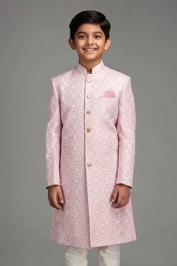 Chatenya Mittal Geometric Embroidered Sherwani Set For Kids
