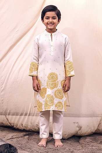 Kaaj Button X AZA Floral Applique Kurta Set For Kids