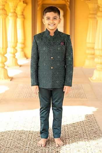 Kaaj Button X AZA Hand Embroidered Jodhpuri Set For Kids