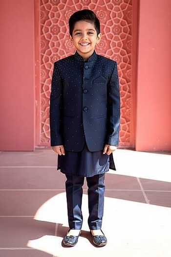 Kaaj Button X AZA Hand Embroidered Bandhgala Set For Kids