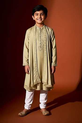 Kaaj Button X AZA Embroidered Chanderi Silk Kurta Set For Kids