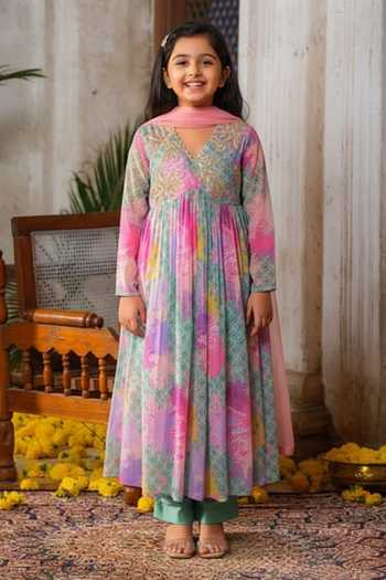 Anu Pellakuru Floral Print Anarkali Pant Set For Kids