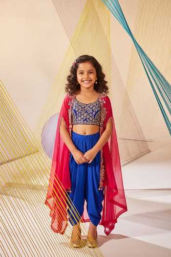 Anu Pellakuru Hand Embroidered Cape & Skirt Set For Kids