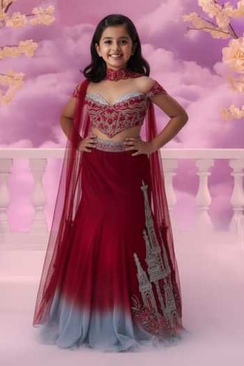 Label Ankush Jain Palace Embroidered Ombre Lehenga Set For Kids