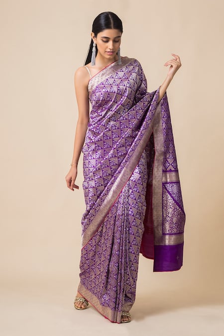 Ekaya Purple Handwoven Banarasi Silk Saree