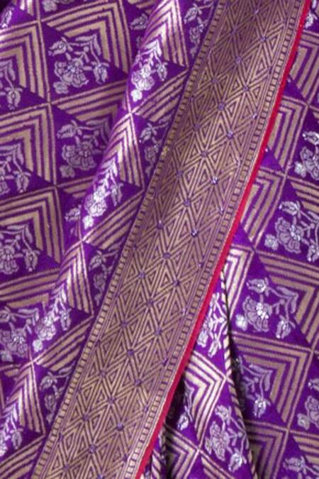 Ekaya Banaras_Purple Handwoven Banarasi Silk Saree_Online_at_Aza_Fashions