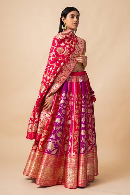 Shop_Ekaya Banaras_Pink Handwoven Silk Lehenga Set_at_Aza_Fashions