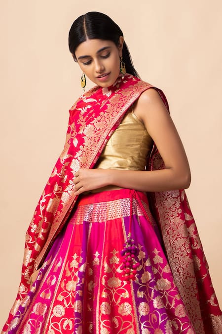 Ekaya Pink Handwoven Silk Lehenga Set