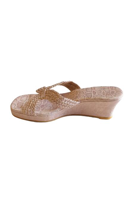 Cinderella By Heena Yusuf Pink Textured Braided Strap Wedges Online at Aza Fashions Cinderella By Heena Yusuf_Pink Textured Braided Strap Wedges _Online_at_Aza_Fashions