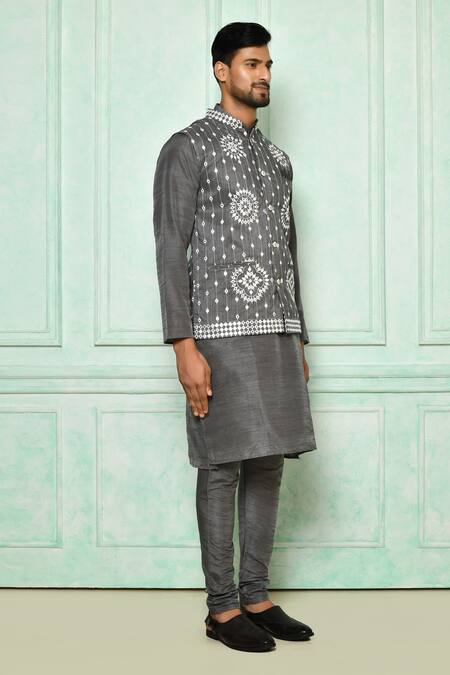 Buy Arihant Rai Sinha Gray Silk Embroidery, Mirrors Grey Thread And Bundi Online at Aza Fashions Buy_Arihant Rai Sinha_Gray Silk Embroidery, Mirrors Grey Thread And Bundi_Online_at_Aza_Fashions