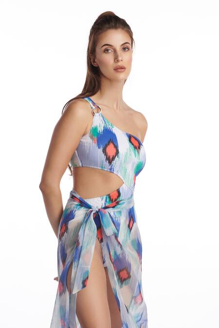 Kai Resortwear_White Asymmetric Ikat Dream Sarong _Online_at_Aza_Fashions