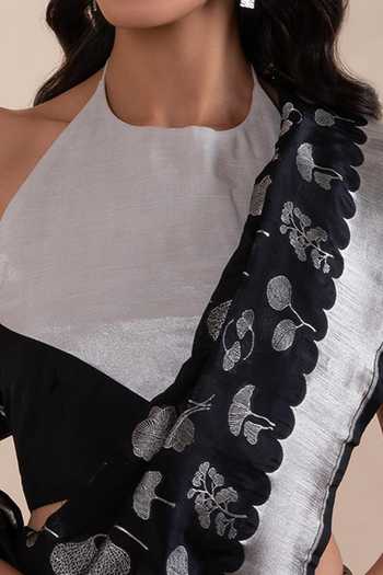 Ekaya Banaras_Black Handwoven Banarasi Silk Saree_Online_at_Aza_Fashions