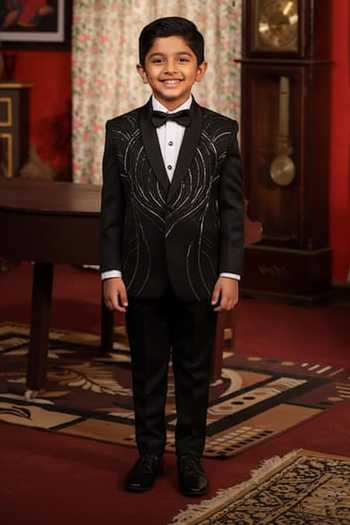 Design O Stitch Cutdana Embroidered Tuxedo Jacket & Pant For Kids