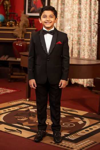 Design O Stitch Black Nalki Embellished Tuxedo Set For Kids