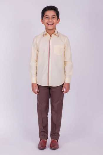 Design O Stitch Yellow Lace Embroidered Placket Shirt For Kids