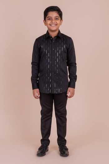 Design O Stitch Black Metallic Lace Embroidered Shirt For Kids