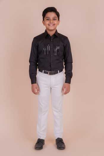 Design O Stitch Black Metallic Tape Embroidered Shirt For Kids