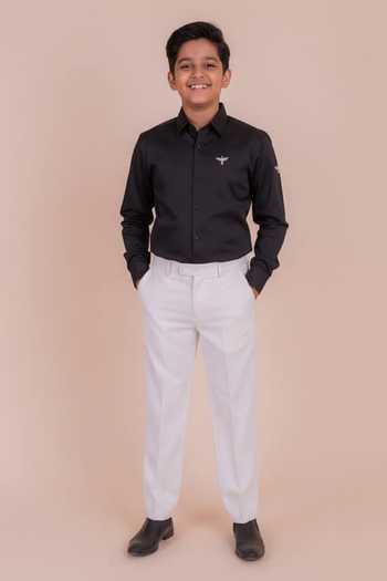 Design O Stitch Black Bird Embroidered Cotton Shirt For Kids