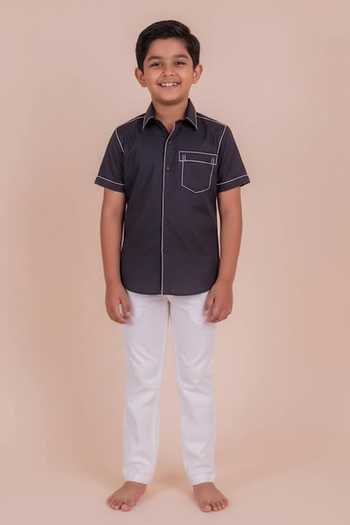 Design O Stitch Cotton Anchor Embroidered Shirt For Kids