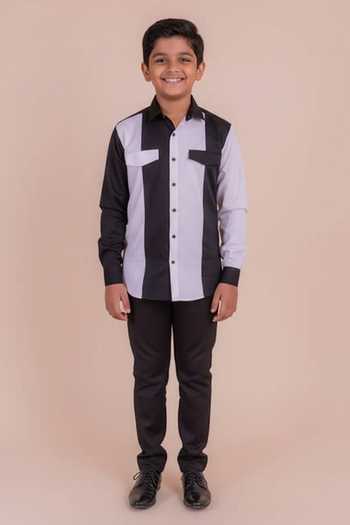 Design O Stitch Black & White Stripe Cotton Shirt For Kids