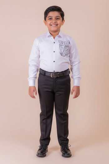 Design O Stitch Tiger Face Embroidered Cotton Shirt For Kids