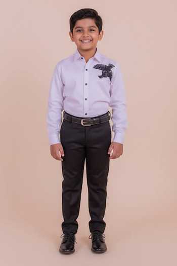 Design O Stitch Bird Embroidered Cotton Shirt For Kids