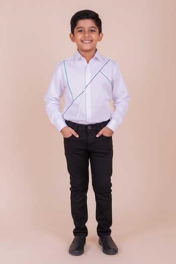 Design O Stitch White Piping Detailed Cotton Shirt For Kids