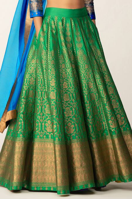 Buy_Payal Khandwala_Green Handwoven Brocade Silk Lehenga_Online_at_Aza_Fashions