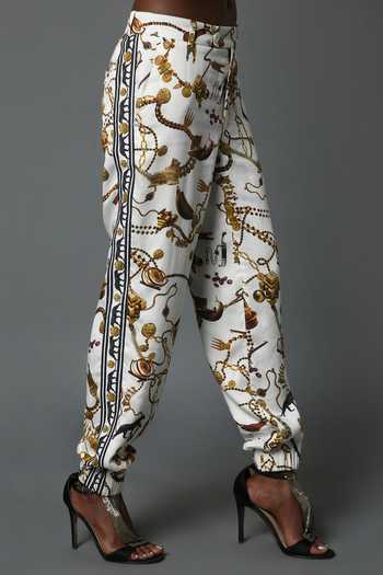 Buy_House Of Three_White Viscose Satin Leopard , Jewel Track Pant _Online_at_Aza_Fashions