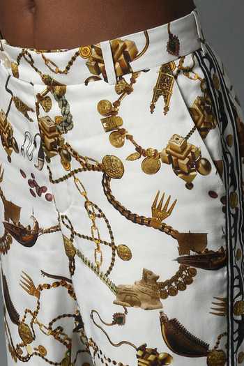 Shop_House Of Three_White Viscose Satin Leopard , Jewel Track Pant _Online_at_Aza_Fashions