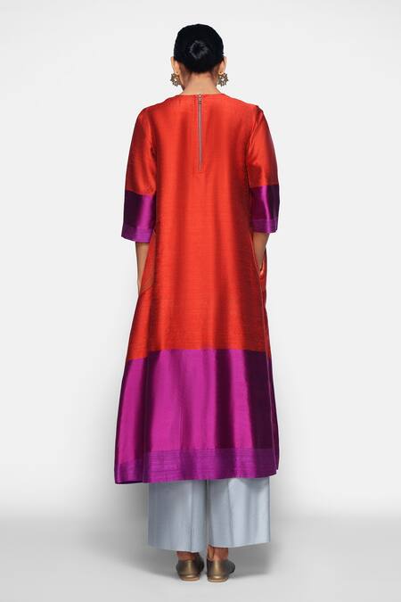Buy_Payal Khandwala_Red Handwoven Silk Round Kurta_Online_at_Aza_Fashions