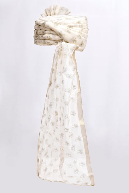 Shop_Arihant Rai Sinha_White Pearls, Rhinestones Printed Safa _at_Aza_Fashions