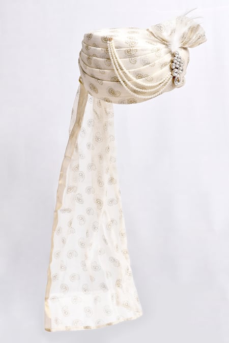 Arihant Rai Sinha_White Pearls, Rhinestones Printed Safa _Online_at_Aza_Fashions