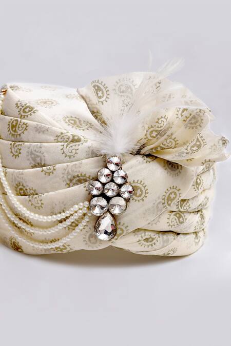 Buy_Arihant Rai Sinha_White Pearls, Rhinestones Printed Safa _Online_at_Aza_Fashions