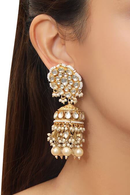 Shop_Riana Jewellery_Gold Plated Pearls, Beads Floral Stone Choker Set _Online_at_Aza_Fashions