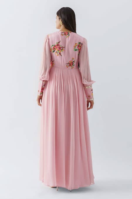 Shop Suruchi Parakh Pink Satin Silk, Georgette Crepe, Lining Shantoon Embroidery Zardozi, Angarkha at Aza Fashions Shop_Suruchi Parakh_Pink Satin Silk, Georgette Crepe, Lining Shantoon Embroidery Zardozi, Angarkha _at_Aza_Fashions