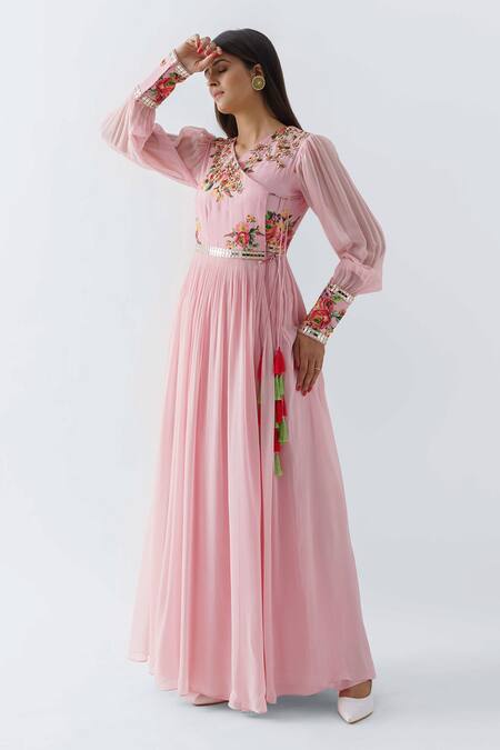 Suruchi Parakh Pink Satin Silk, Georgette Crepe, Lining Shantoon Embroidery Zardozi, Angarkha Online at Aza Fashions Suruchi Parakh_Pink Satin Silk, Georgette Crepe, Lining Shantoon Embroidery Zardozi, Angarkha _Online_at_Aza_Fashions