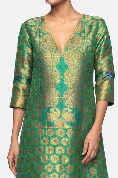 Payal Khandwala_Green Silk Brocade Kurta_at_Aza_Fashions