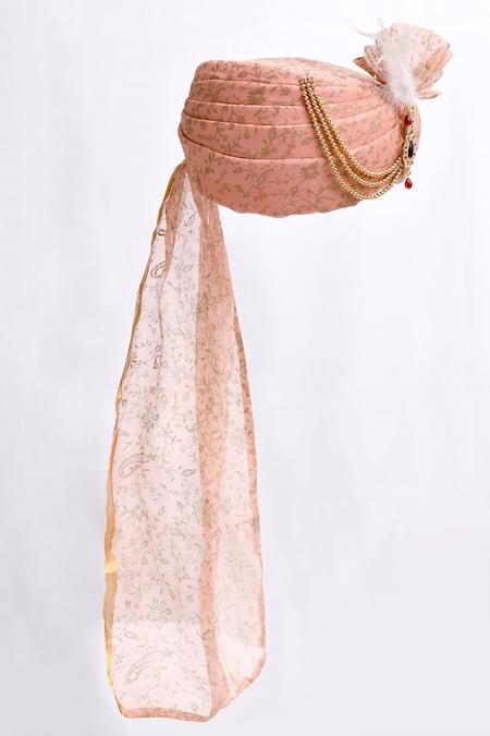 Arihant Rai Sinha_Peach Embroidery, Stones Printed Safa_Online_at_Aza_Fashions