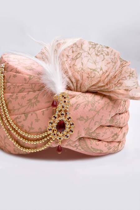 Buy_Arihant Rai Sinha_Peach Embroidery, Stones Printed Safa_Online_at_Aza_Fashions