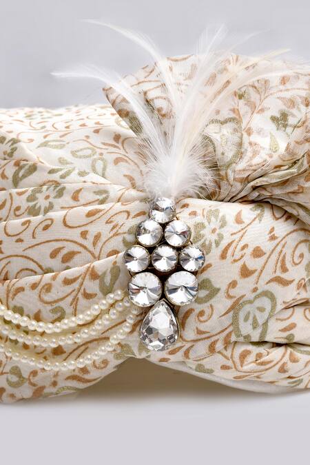 Shop_Arihant Rai Sinha_White Rhinestones, Pearls Printed Safa_Online_at_Aza_Fashions