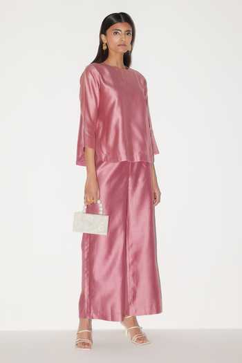 Febo6_Pink Chanderi Sequins Round Neck Hem Top With Pant _Online_at_Aza_Fashions