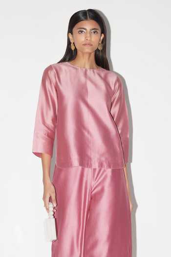 Shop_Febo6_Pink Chanderi Sequins Round Neck Hem Top With Pant _Online_at_Aza_Fashions