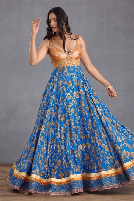 Buy_Torani_Blue Silk, Chiffon Sequins, Lace, Rang Shyam Raabia Anarkali With Dupatta 