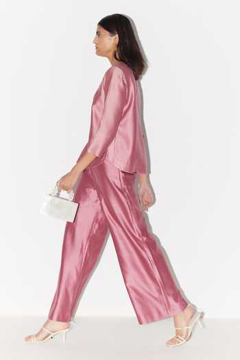 Febo6_Pink Chanderi Sequins Round Neck Hem Top With Pant _at_Aza_Fashions