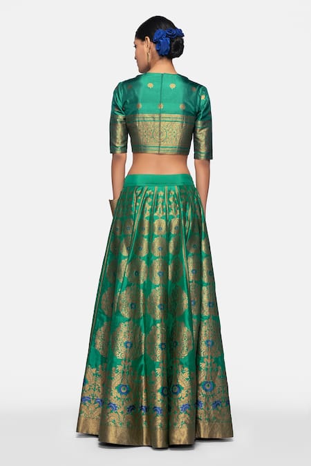 Shop Payal Khandwala Green Silk Brocade Blouse at Aza Fashions Shop_Payal Khandwala_Green Silk Brocade Blouse_at_Aza_Fashions