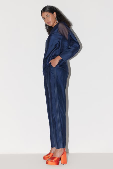 Buy Febo6 Blue Silk Embroidery Solid Trouser Online at Aza Fashions Buy_Febo6_Blue Silk Embroidery Solid Trouser _Online_at_Aza_Fashions