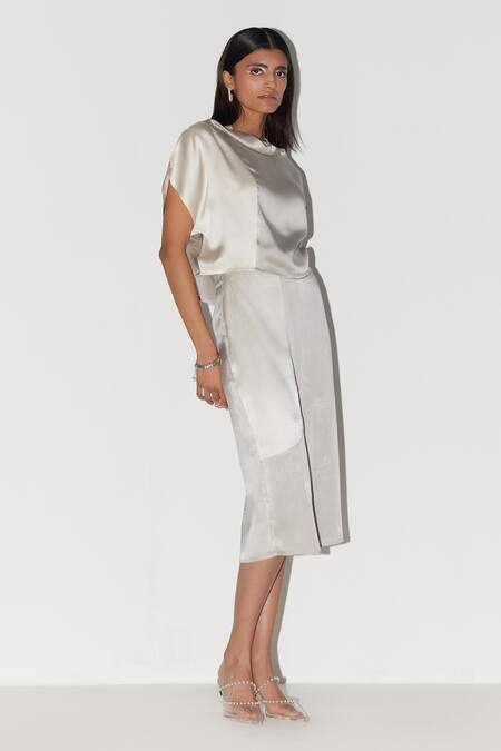 Febo6_Silk Satin Cowl Neck Audrey Color Block Top _Online_at_Aza_Fashions